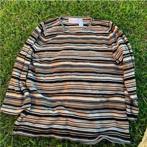 Alfred Dunner Black and Cream Striped Knit Top